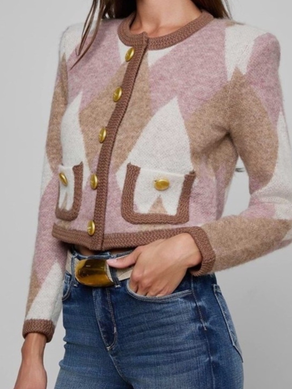 L'AGENCE 
Siobhan Fuzzy Argyle Cardigan - Picture 3 of 16